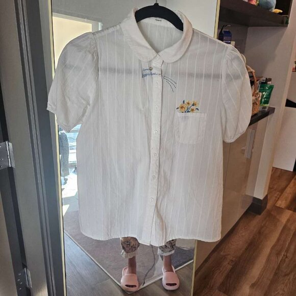 INMAN Floral Puff-Sleeve Cutton Blouse with Ruffled Collar - Picture 7 of 8